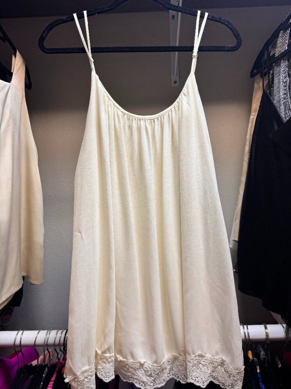 Cherish Ivory Satin Lace Trim Cami Tank Top Size Medium